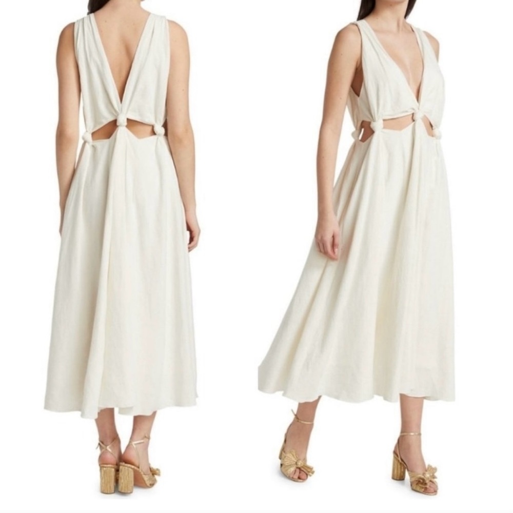 NWOT Farm Rio Knotted Cut-Out Linen-Blend Midi Dress XS